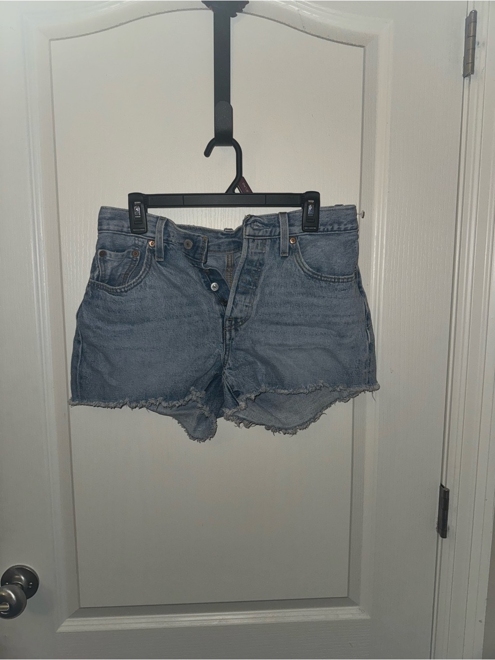 Levi's Light Blue High-Rise Frayed Denim Shorts